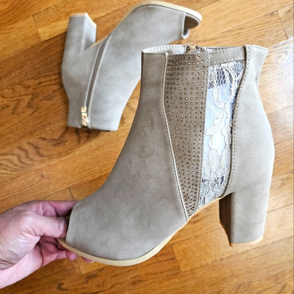 NEW! Lucita Faux Suede Peep Toe Ankle Bootie